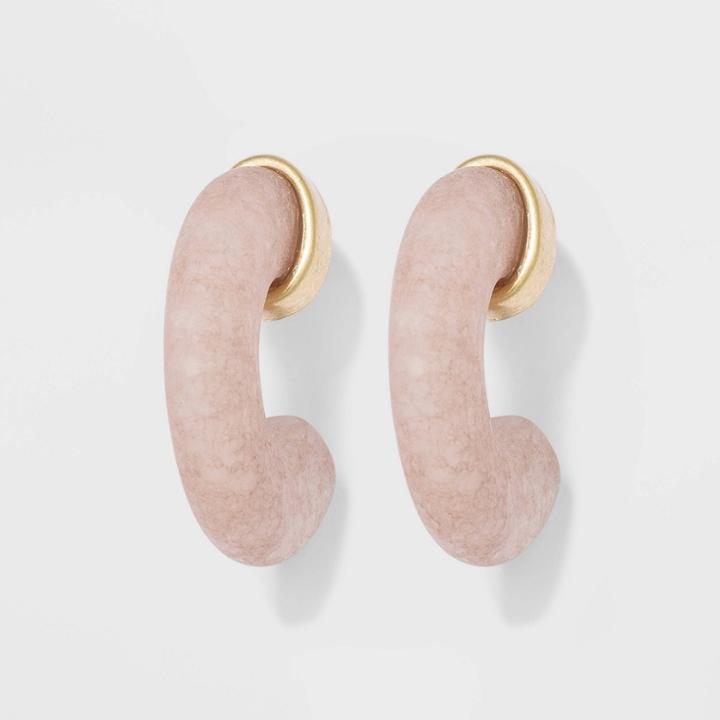 Semi-precious Stone With Matte Peach Moonstone Hoop Earrings - Universal Thread Pale Peach, Women's, Pale Pink