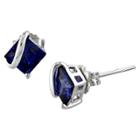 No Brand 2.68 Ct. T.w. Square Simulated Sapphire Stud Earrings In Sterling Silver - Gold/white, Women's