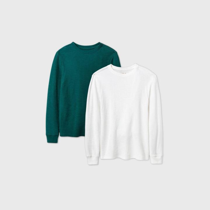 Boys' 2pk Long Sleeve Thermal T-shirt - Cat & Jack White/green