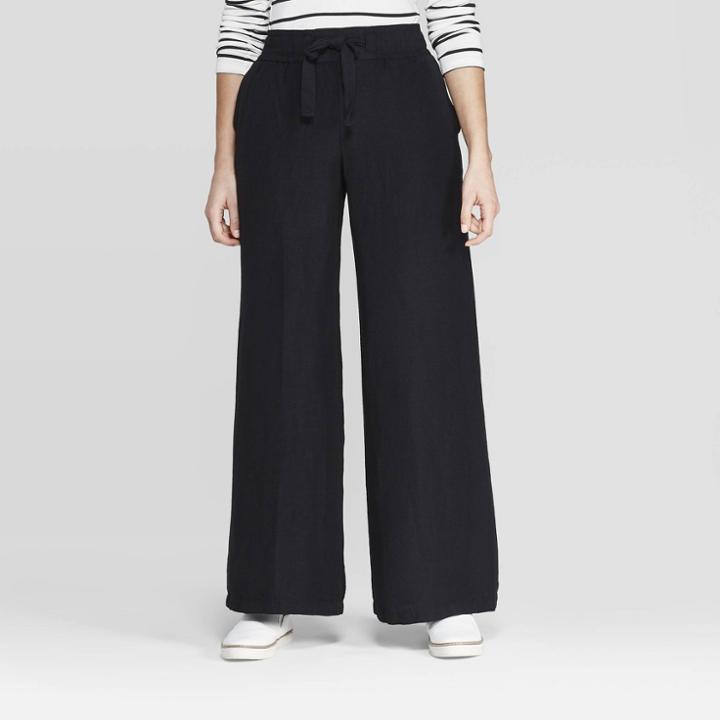 Women's Regular Fit High-rise Wide Leg Linen Pants - A New Day Black