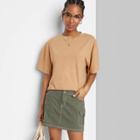 Women's Short Sleeve Relaxed Fit Cropped T-shirt - Wild Fable Camel Xxs