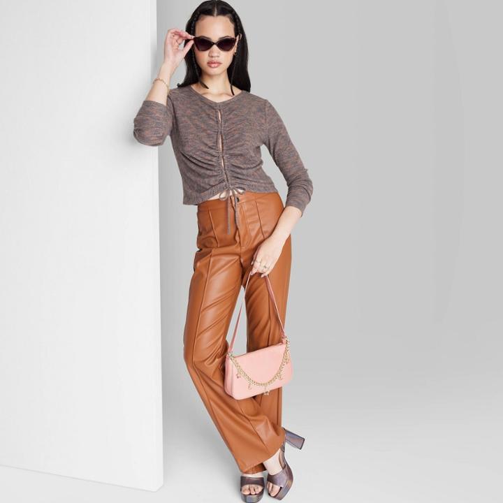 Women's Long Sleeve Lace-up Cozy Knit Blouse - Wild Fable Brown