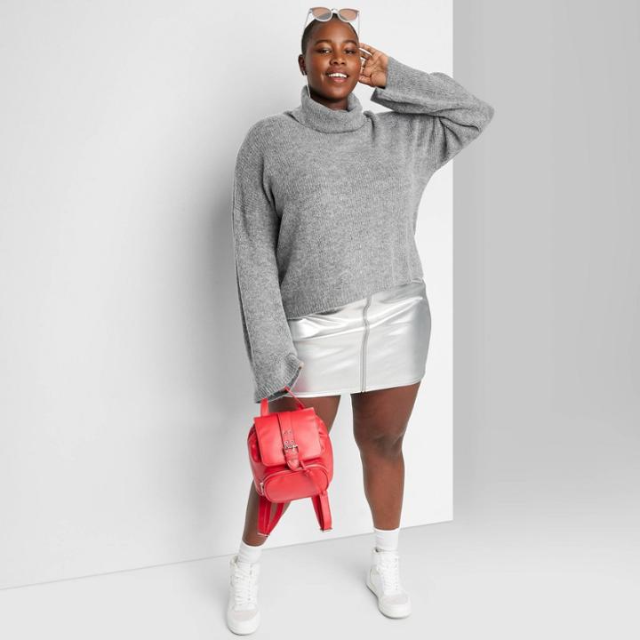 Women's Plus Size Cropped Turtleneck Pullover Sweater - Wild Fable Charcoal Gray