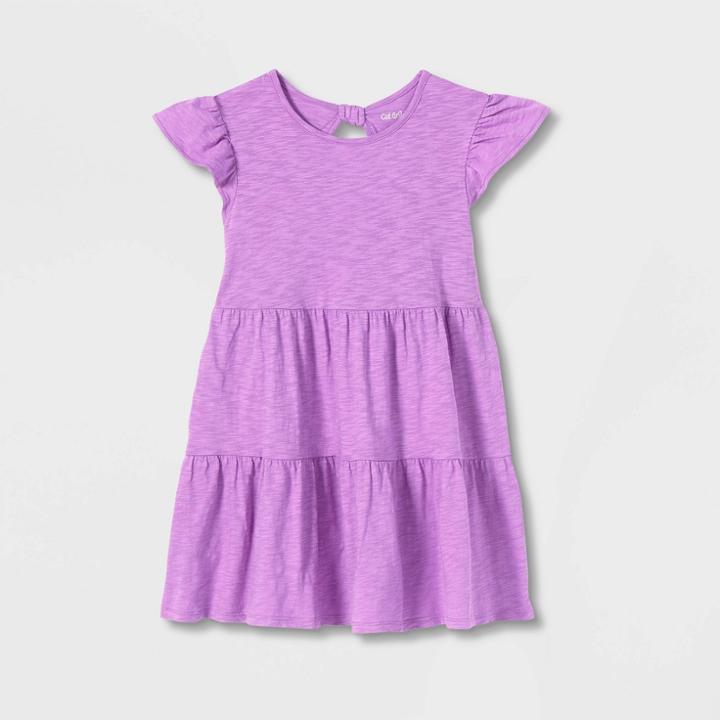 Girls' Wash Knit Tiered Short Sleeve Dress - Cat & Jack Bright Purple