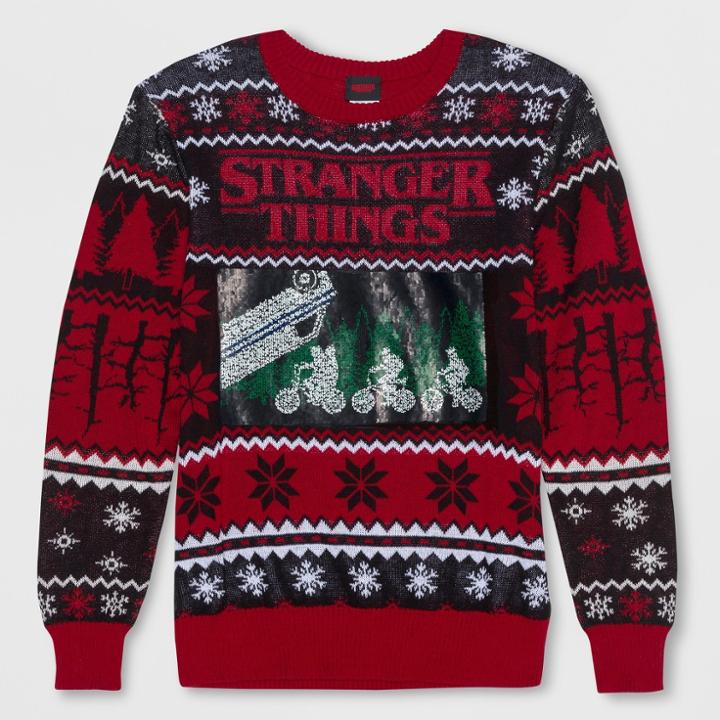 Men's Big & Tall Flip Sequins Stranger Things Christmas Ugly Holiday Sweatshirt - Vintage Black