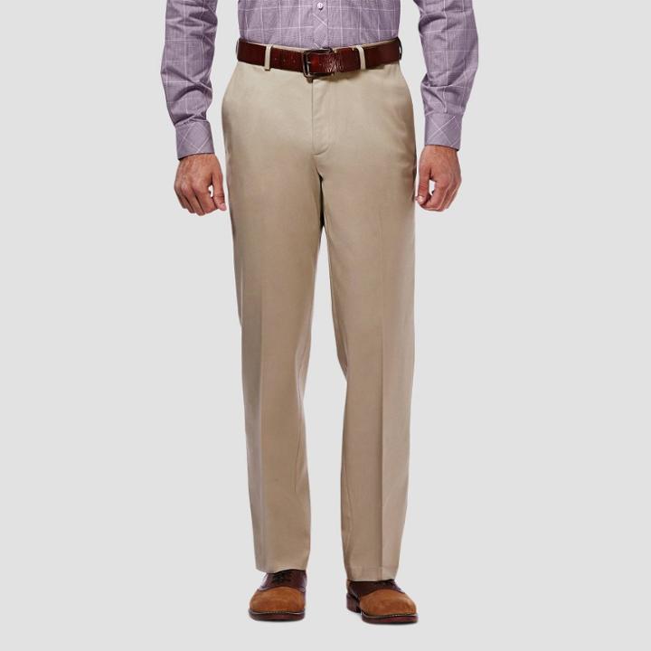 Haggar Men's Premium No Iron Classic Fit Flat Front Casual Pants - Khaki 32x30,