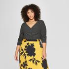 Women's Plus Size Striped Long Sleeve Cardigan Pullover T-shirt - Who What Wear Black/white 3x, Black/white