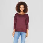 Women's Long Sleeve Scoop Neck Lace Trim Sweatshirt - Knox Rose Burgundy (red)