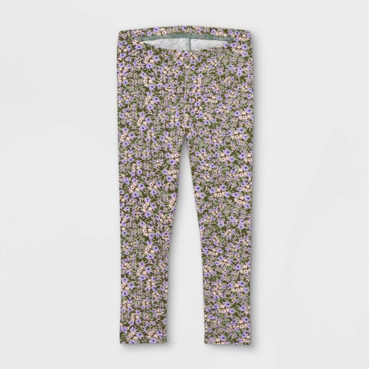Toddler Girls' Floral Leggings - Cat & Jack Olive Green