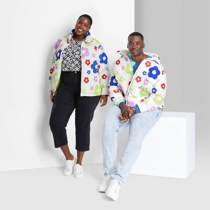 Plus Size Puffer Jacket - Wild Fable White Floral