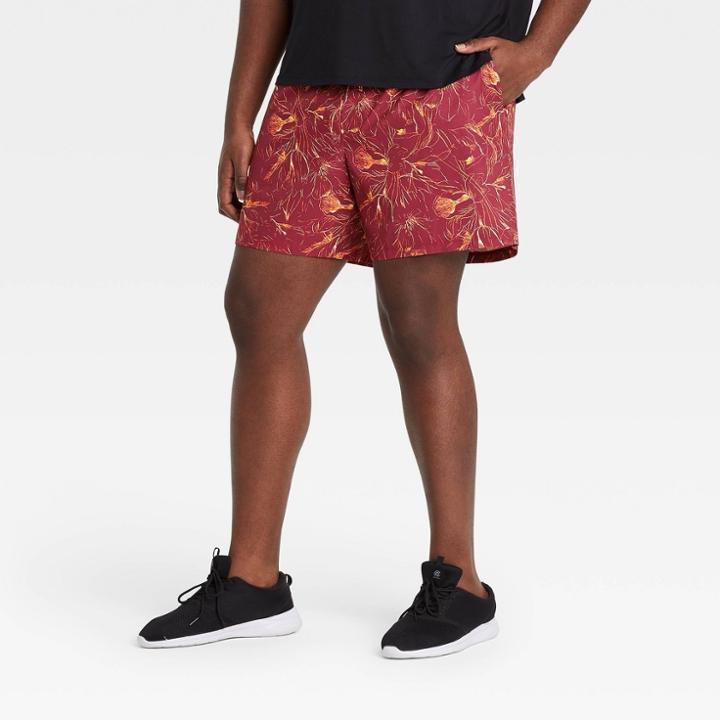Men's Big & Tall Floral Print Hybrid Shorts - All In Motion Red Xxxl