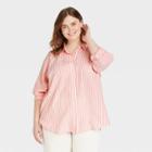 Women's Plus Size Long Sleeve Boyfriend Fit Linen Button-down Shirt - Universal Thread Pink