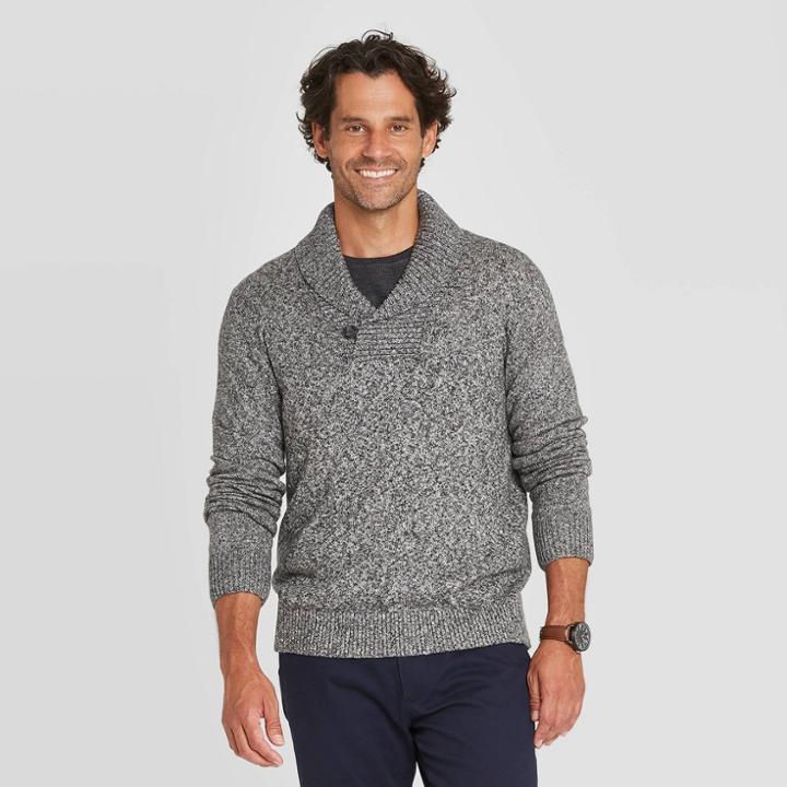 Men's Regular Fit Pullover Shawl Sweater - Goodfellow & Co Dark Gray