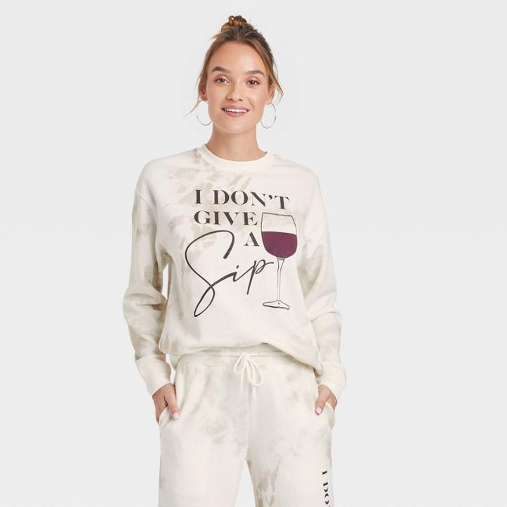 Zoe+liv Women's I Don't Give A Sip Graphic Sweatshirt - Cream Tie-dye