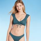 Women's Textured Cap Sleeve Tie-front Bralette Bikini Top - Shade & Shore Midnight Blue