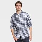 Men's Checked Slim Fit Stretch Oxford Long Sleeve Button-down Shirt - Goodfellow & Co Navy