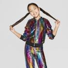 Plus Size Girls' Nickelodeon Jojo's Closet Flip Sequin Rainbow Bomber Jacket - L Plus,