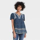 Women's Printed Short Sleeve Embroidered V-neck Top - Knox Rose Navy