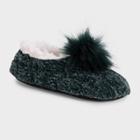 Muk Luks Women's Chenille Ballerina Slipper Socks With Poms - Green