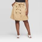 Women's Plus Size Button Front Belted Trench Skirt - Who What Wear Taupe