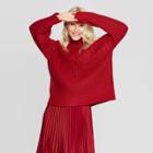 Women's Long Sleeve Turtleneck Pullover Sweater - A New Day Red