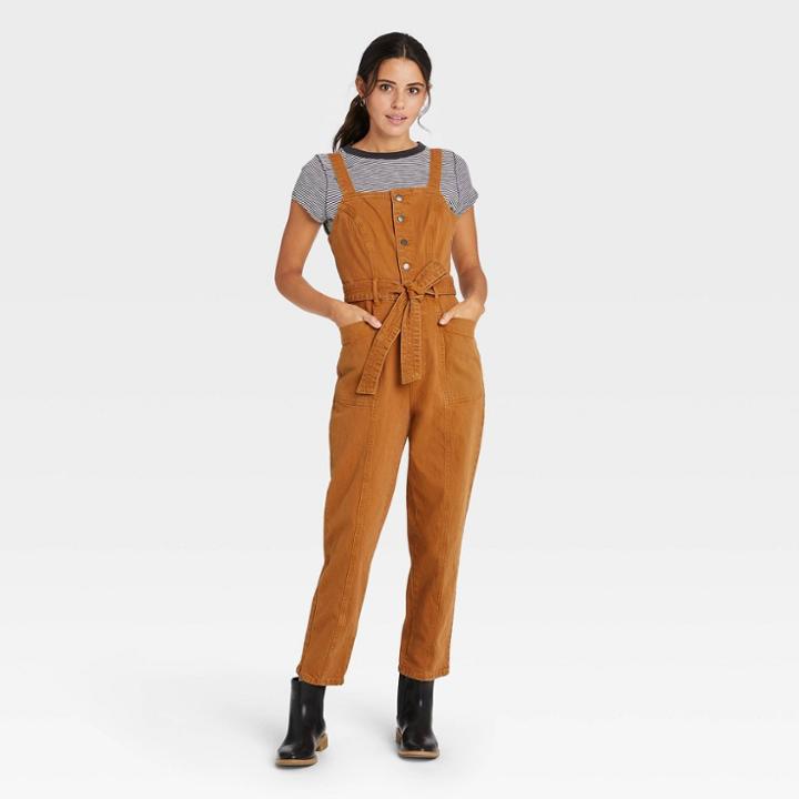 Women's Tie-front Denim Overalls - Universal Thread Brown