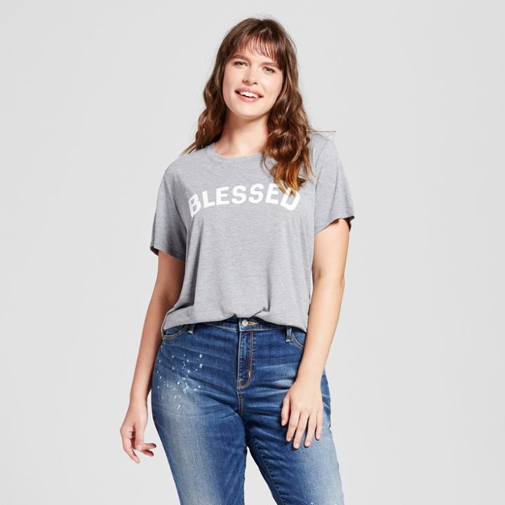 Modern Lux Women's Plus Size Blessed Graphic T-shirt Gray 1x - Modern