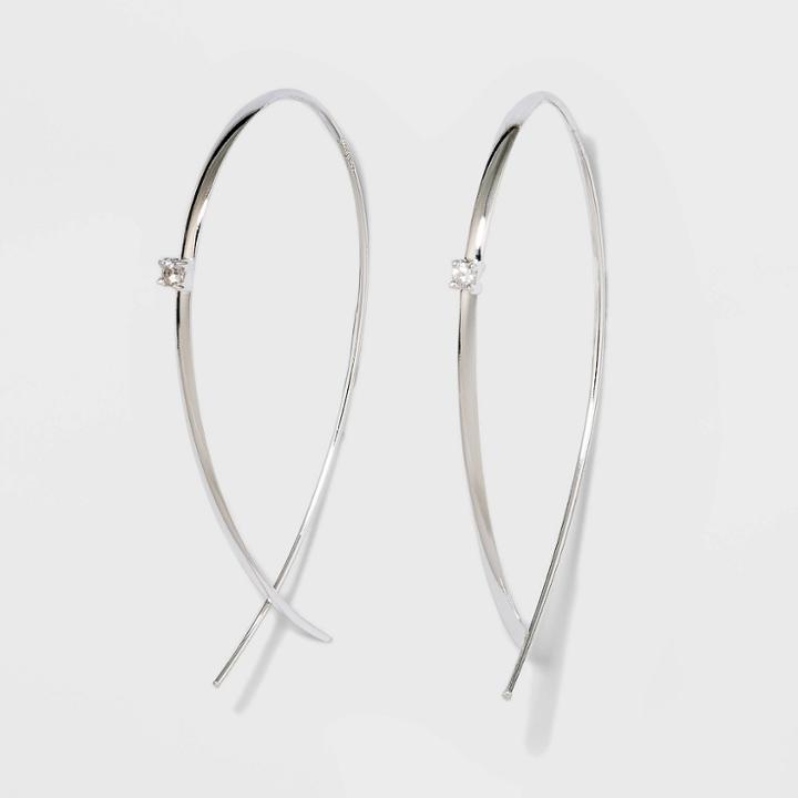 Sterling Polished With Cubic Zirconia Threader Earrings - A New Day Silver, Women's
