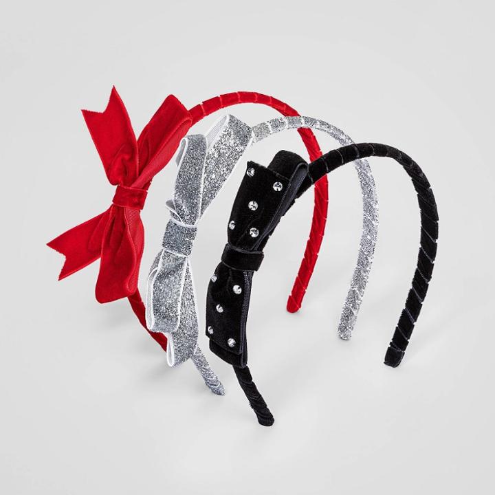 Girls' 3pk Bow Headband - Cat & Jack Red/black