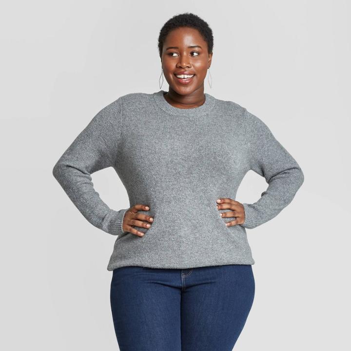 Women's Plus Size Crewneck Pullover Sweater - Ava & Viv Gray X