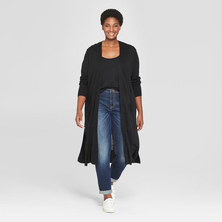 Women's Plus Size Lightweight Cardigan - Ava & Viv Black