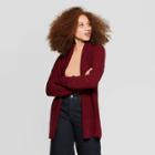 Women's Long Sleeve Rib-knit Cuff Textured Cardigan Sweater - A New Day Burgundy