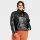 Women's Plus Size Cropped Faux Leather Bomber Jacket - A New Day Black
