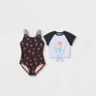 Girls' Vacay All Day Tie-front Short Sleeve One Piece Swimsuit Set - Cat & Jack Black