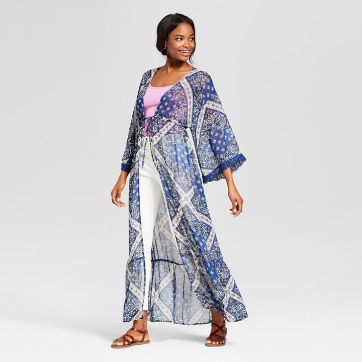 Women's Kimono Duster With Lace Tie - Xhilaration Blue