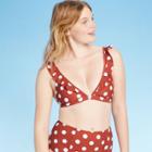 Women's Front Close Ruffle Shoulder Triangle Bikini Top - Xhilaration Brown Polka Dot L, Women's, Size: Large, White Brown