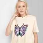 Short Sleeve Oversized T-shirt - Wild Fable Almond Butterfly