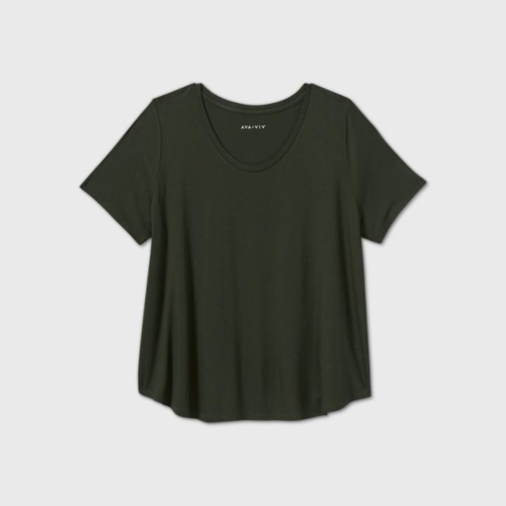 Women's Plus Size Short Sleeve Scoop Neck Relaxed T-shirt - Ava & Viv Dark Green