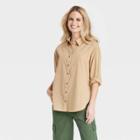 Women's Oversized Long Sleeve Button-down Shirt - Universal Thread Tan