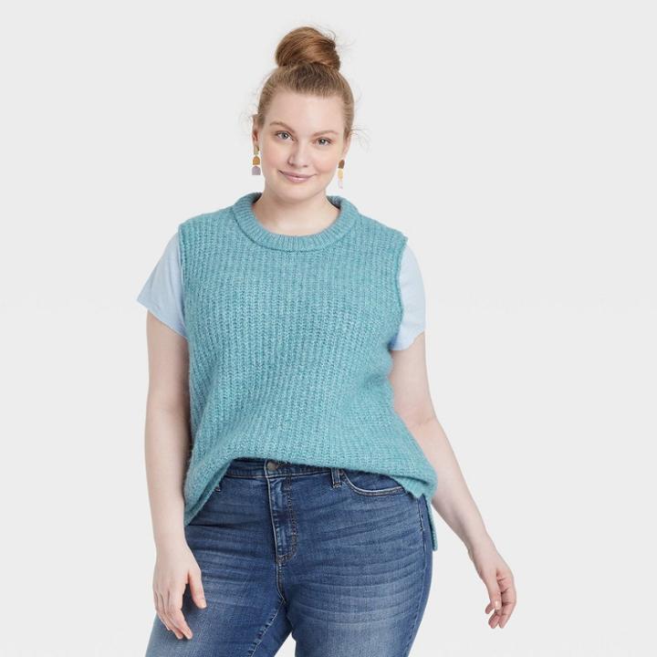 Women's Plus Size Crewneck Sweater Vest - Universal Thread Blue