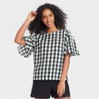 Women's Gingham Check Flutter Short Sleeve Top - A New Day Black/white