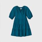 Women's Puff Sleeve Tiered Babydoll Dress - Universal Thread Blue