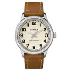 Men's Timex Watch With Leather Strap - Silver/tan,