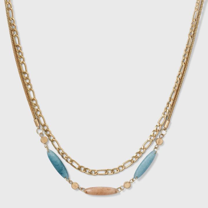 Semi-precious Angelite And Peach Moonstone Layered Necklace - Universal Thread Pale Peach
