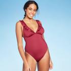 Women's Tall/long Torso Ruffle Neck One Piece Swimsuit - Shade & Shore Plum Xs, Women's, Size: Xs