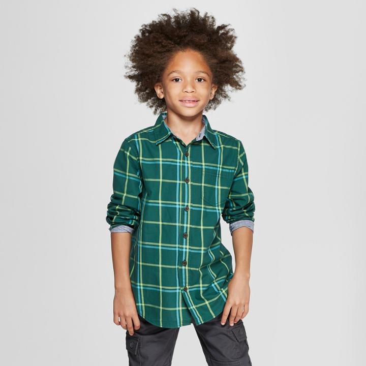 Boys' Long Sleeve Button-down Shirt - Cat & Jack Dark Green