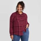 Women's Plus Size Long Sleeve Plaid Button-down Tunic Shirt - Ava & Viv Red