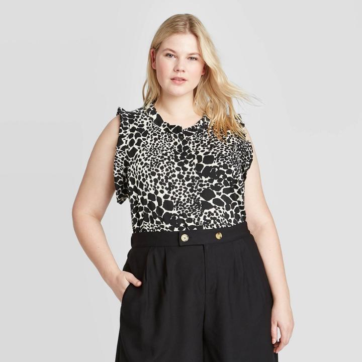 Women's Plus Size Leopard Print Ruffle Trim Tank Top - Who What Wear Black 1x, Women's,