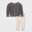 Grayson Collective Baby Cable Knit Cardigan & Leggings Set - Charcoal Gray Newborn