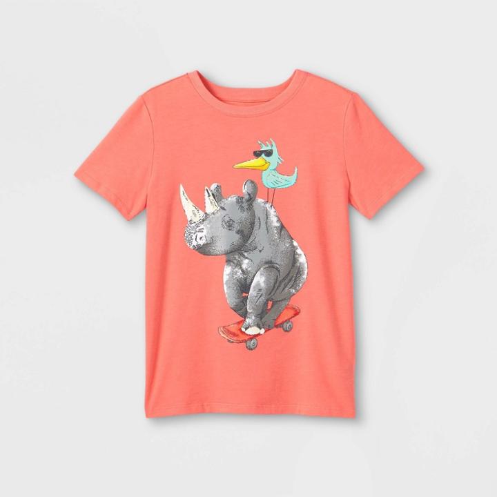 Boys' Skateboarding Rhino Short Sleeve Graphic T-shirt - Cat & Jack Coral Pink